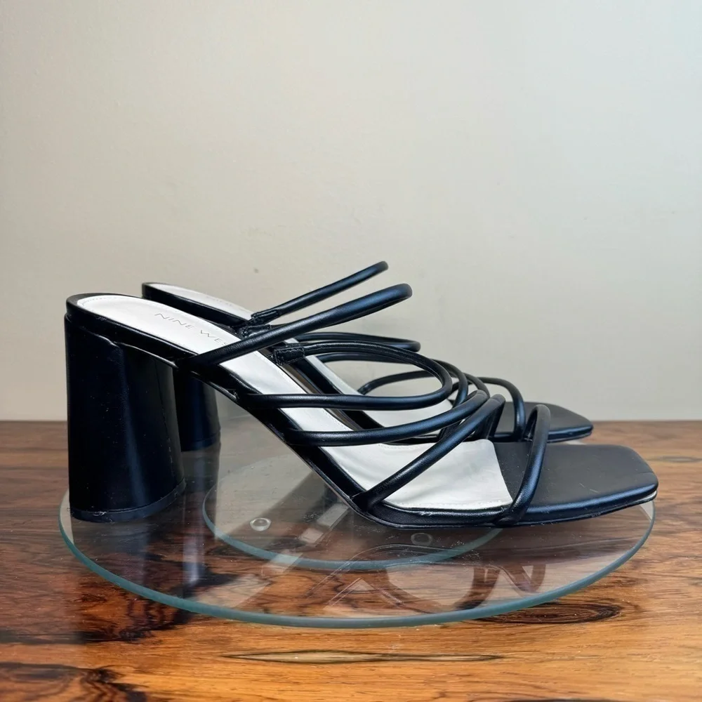 NINE WEST Strappy Open Toe Heel Sandals Platform Block Heels Size 13